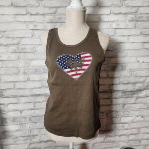 Forest Green Heart USA America Eagle Ribbed Tank Top